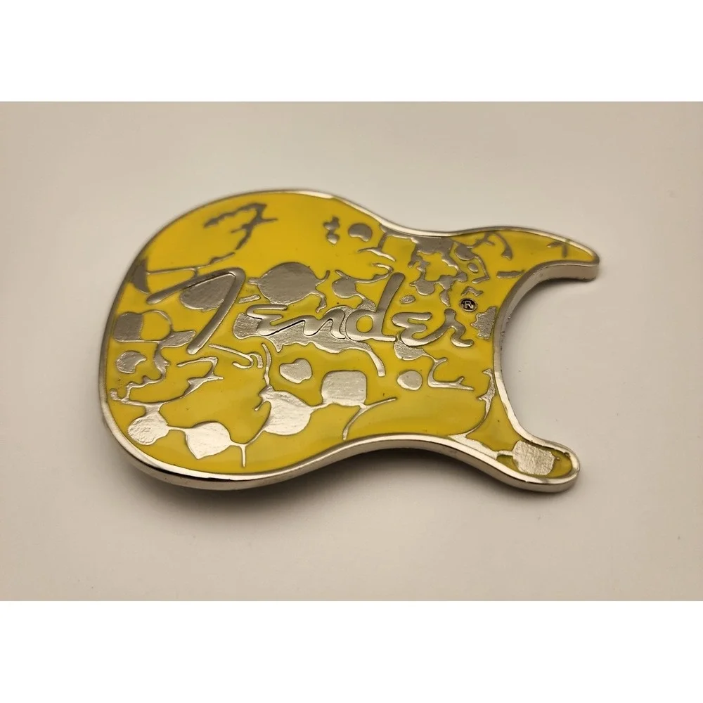 Fender‎ Yellow Electric Guitar Silver Metal Mens Women Belt Buckle